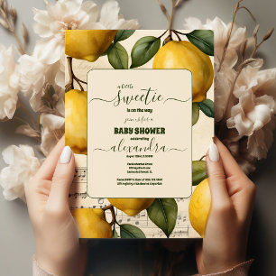 Lemon Blommar Greenery Watercolor Baby Shower Inbjudningar