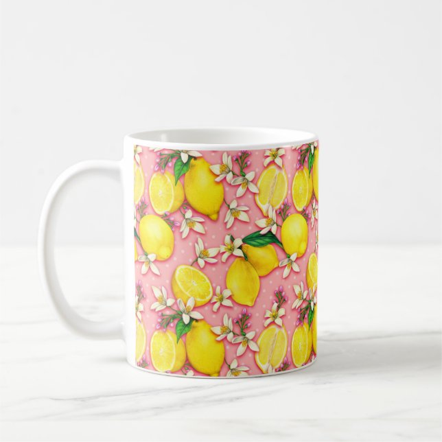 Lemon Blommar Mönster Rosa Mugg (Vänster)