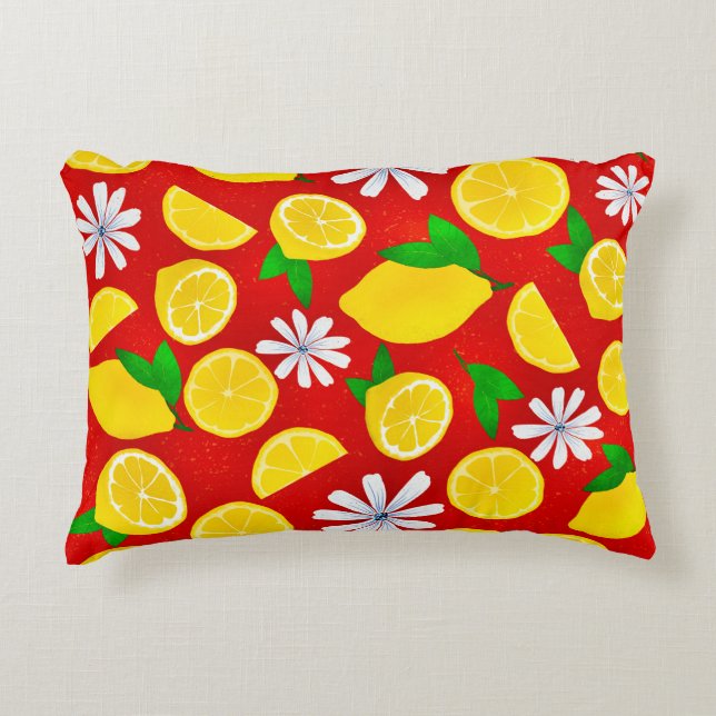 Lemon Blommar Pillow Cover Prydnadskudde (Framsidan)