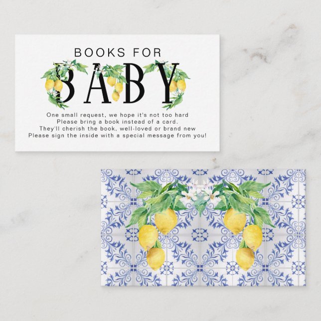 Lemon Blommigt Blue White Citrus Bokar för Baby Tilläggskort (Fram/baksida)