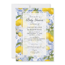 Lemon Blommigt Citrus Foliage Blue White Baby Show