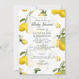 Lemon Blommigt Citrus Foliage Greenery Baby Shower Inbjudningar
