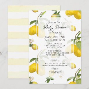 Lemon Blommigt Citrus Foliage Greenery Baby Shower Inbjudningar