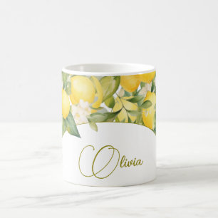 Lemon Blommigt Citrus Modern Personal Business Kaffemugg