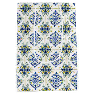 Lemon Blommigt italiensk Tile Blue and White Decou