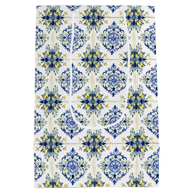 Lemon Blommigt italiensk Tile Blue and White Decou (Baksidan)