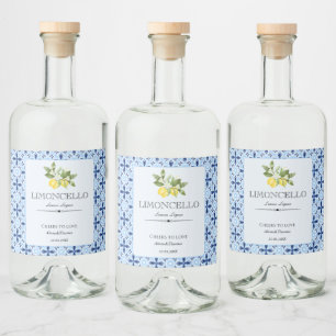 Lemon Blommigt Limoncello Bröllop Blue Tile italie Spritflaskor Etikett