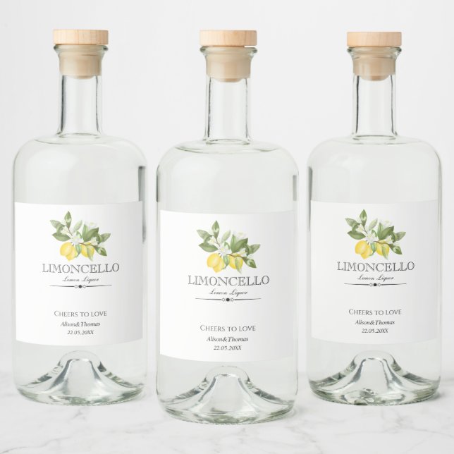 Lemon Blommigt Limoncello Bröllop Citrus Garden Spritflaskor Etikett (Flaskor)