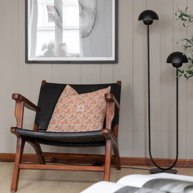 Lemon Blommigt rosa Peony rustic Mönster monogram Kudde (Skapare uppladdad)