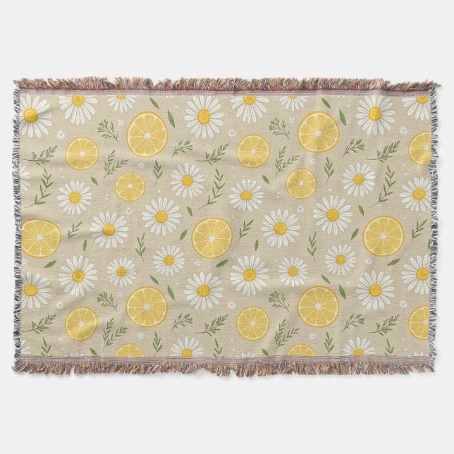 Lemon Blommigt vit daisy Mönster Filt (Framsidan)