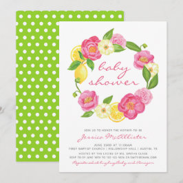 Lemon Blommigt Wandeand Polkadot Girl Baby Shower Inbjudningar