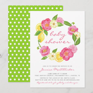 Lemon Blommigt Wandeand Polkadot Girl Baby Shower Inbjudningar