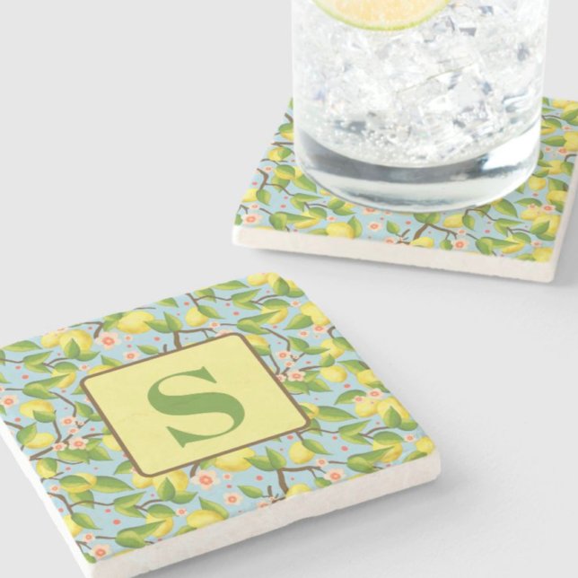 Lemon Blommönster Söt Anpassningsbar Initial Stenunderlägg (Skapare uppladdad)