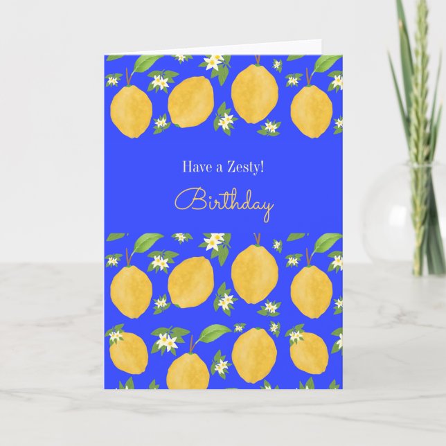 Lemon Bloom Collection patterned blue Birthday Kort (Framsida)