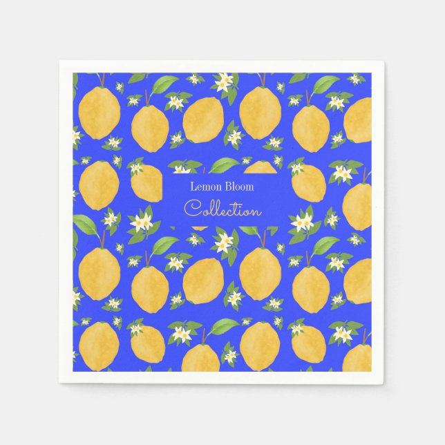 Lemon Bloom Kollektion mönstrad blå Pappersservett (Framsidan)