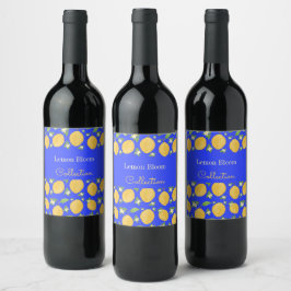 Lemon Bloom Kollektion mönstrad blå Vinflaska Etikett