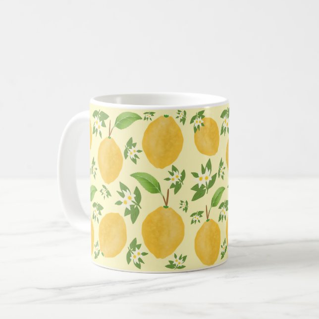 Lemon Bloom Kollektion mönstrad gul Kaffemugg (Framsida vänster)