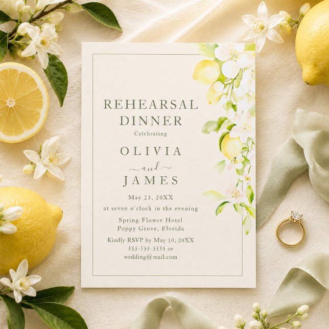 Lemon Blossom Elfenbensgård Rehearsal Middag  Inbjudningar (Lemon Blossom Ivory Garden Rehearsal Dinner Invitation)