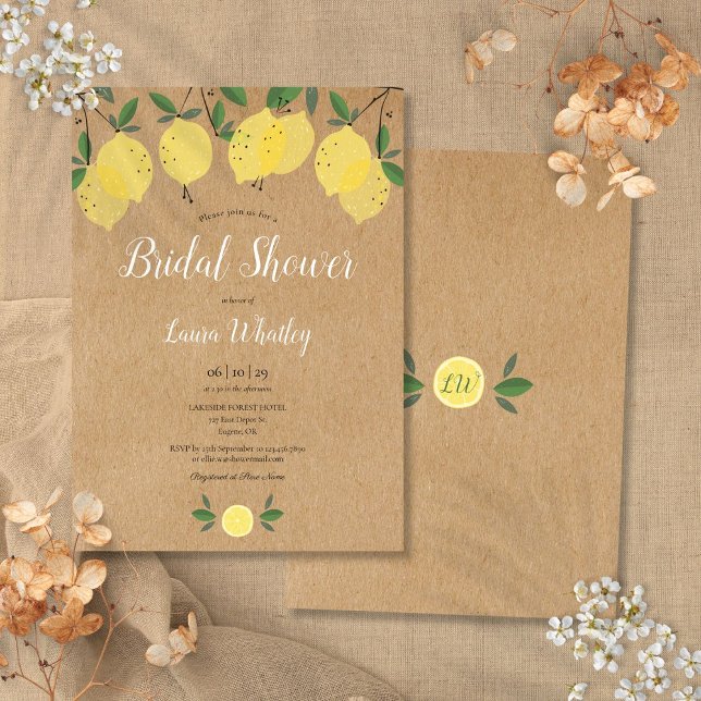 Lemon Blossom Grönska Bröllopsdusch i Vattenfärg Inbjudningar (Lemon Blossom Greenery Watercolor Bridal Shower Invitation)