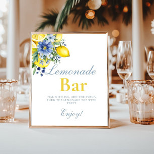 Lemon Blue Blommigt Citrus Lemonad Pub Poster