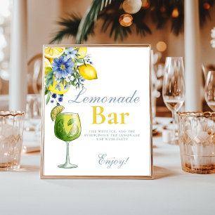 Lemon Blue Blommigt Citrus Lemonad Pub Poster