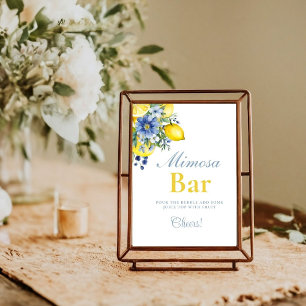 Lemon Blue Blommigt Citrus Mimosa Pub-tecken Poster