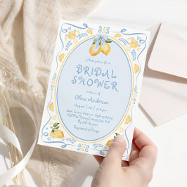 Lemon Blue Bow Whimsical Inbjudningskort för möhip