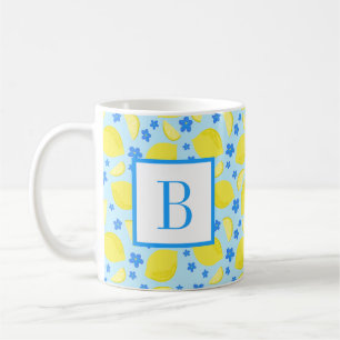Lemon Blue Flower Monogram Initial Personlig Kaffemugg