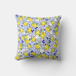 Lemon Blue Fransk Country Watercolor Kakel Kudde