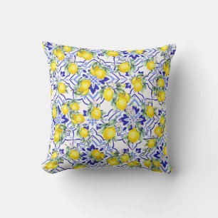 Lemon Blue Fransk Country Watercolor Kakel Kudde
