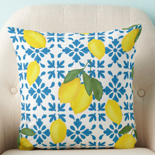 Lemon Blue Fransk Landstil Akvarell Kudde