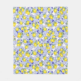 Lemon Blue Fransk Landstil Vattenfärg Flisa  Fleecefilt