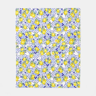Lemon Blue Fransk Landstil Vattenfärg Flisa Fleecefilt