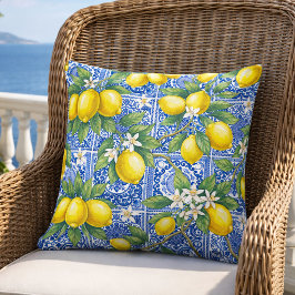 Lemon Blue Fransk Landstil Vattenfärg Kakel Kudde