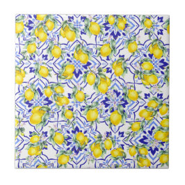 Lemon Blue Fransk Landstil Vattenfärg Kakelplatta
