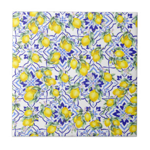 Lemon Blue Fransk Landstil Vattenfärg Kakelplatta