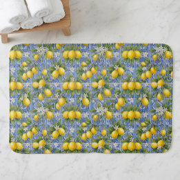Lemon Blue French Country Watercolor Tile Badrumsmatta