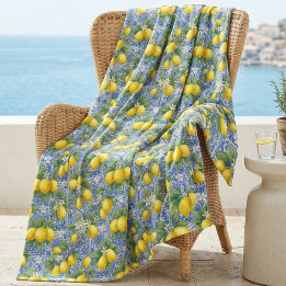 Lemon Blue French Country Watercolor Tile Fleecefilt