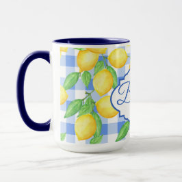 Lemon Blue Gingham Cottagecore Personlig mugg