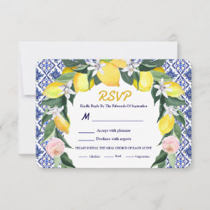 Lemon Blue Italiana Tiles Bröllop Meal Option OSA Kort
