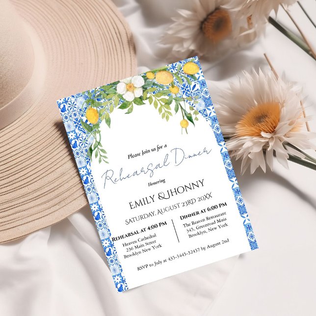 Lemon Blue Mediterranean Italial Rehearsal Dinner Inbjudningar (Skapare uppladdad)