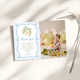 Lemon Blue Stripes Birthday Flat Thank You Card Tack Kort
