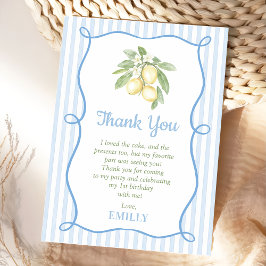 Lemon Blue Stripes Birthday Flat Thank You Card Tack Kort