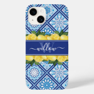 Lemon Blue Tile Backsplash Monogram