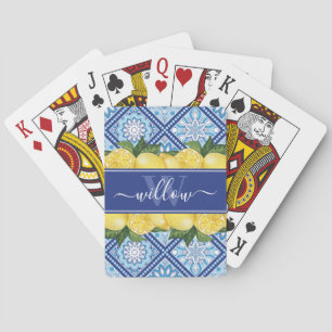 Lemon Blue Tile Backsplash Monogram Casinokort