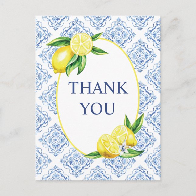 Lemon Blue Tile Italiensk Tacksjälvkort Vykort (Framsida)