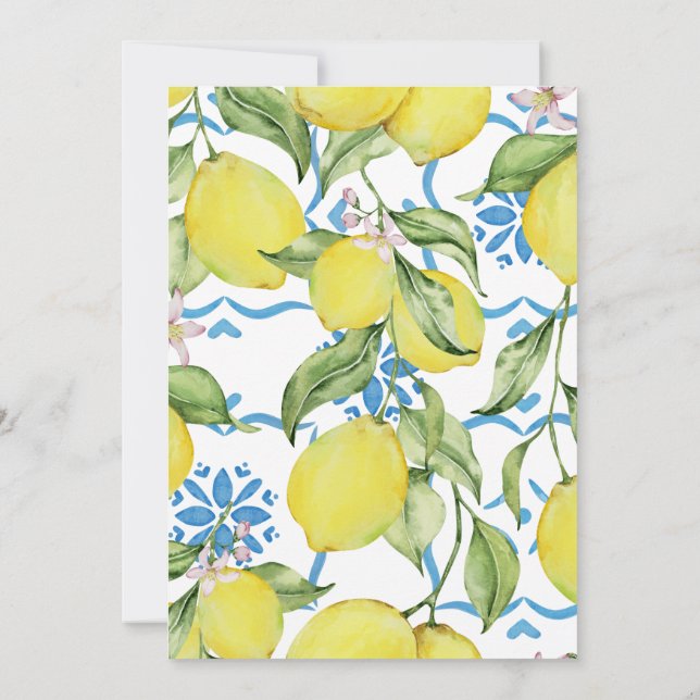 Lemon Blue Tile Mediterranean Birthday Inbjudan (Baksida)