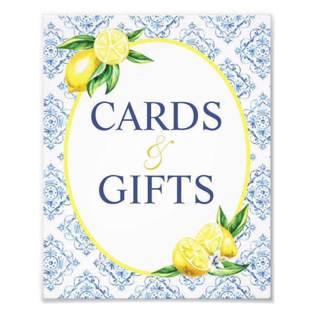 Lemon Blue Tile Möhippa Cards och presentkort Fototryck (Framsidan)
