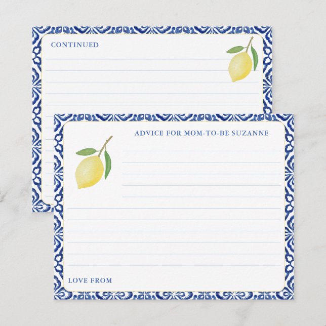 Lemon Blue Tiles Advice för Mamma-kort Inbjudningar (Fram/baksida)
