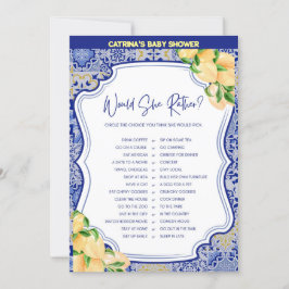 Lemon Blue Tiles Baby Shower - redigerbart Namn, 5 Inbjudningar